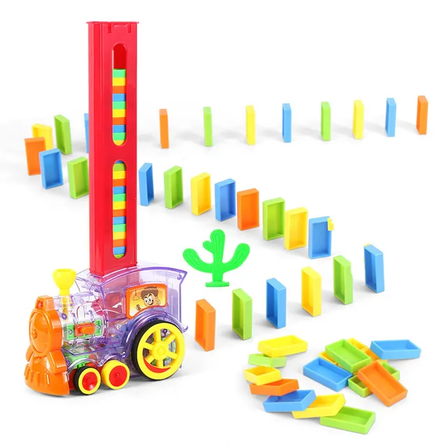 Small Cute Automatic Dominos Trains Toys Durable Early Educational Puzzle Toy Birthday Christmas Gift 3
