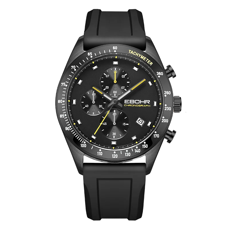 Racing Black Men's Luminous Watches Luxury EBOHR Sport Quartz Chronograph Silicone Strap Sapphire Personalized Wristwatch 5ATM