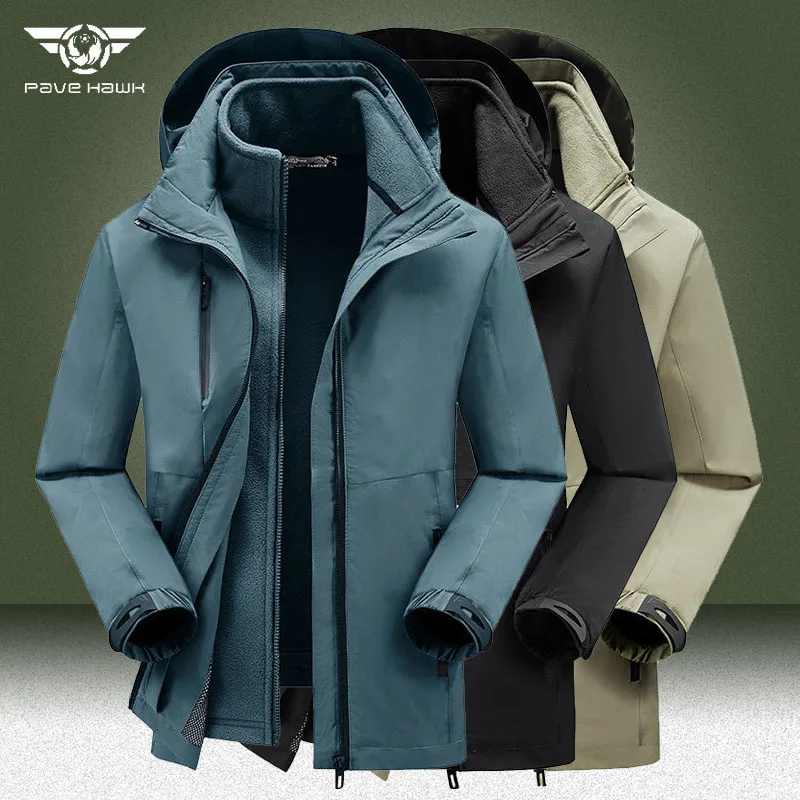 

Ветровка мужская с флисовой подкладкой, уличная Водонепроницаемая ветровка-карго, со съемной подкладкой в стиле милитари, теплая куртка с капюшоном, 2 в 1, Осень-зима