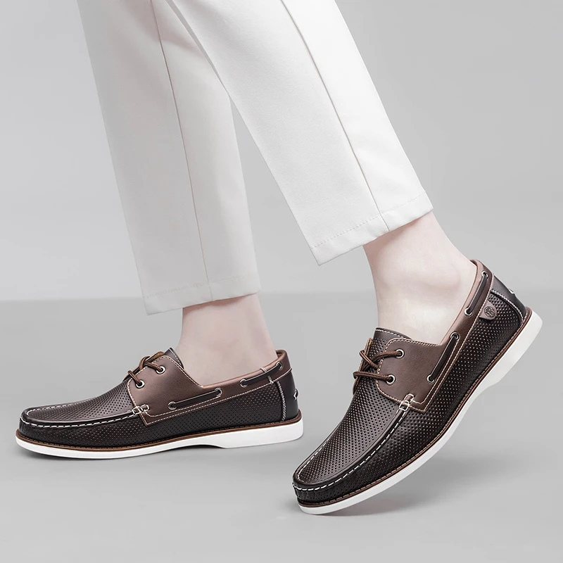 Hand-stitched comfortable and breathable lace-up Loafers fashion sailing shoes For men