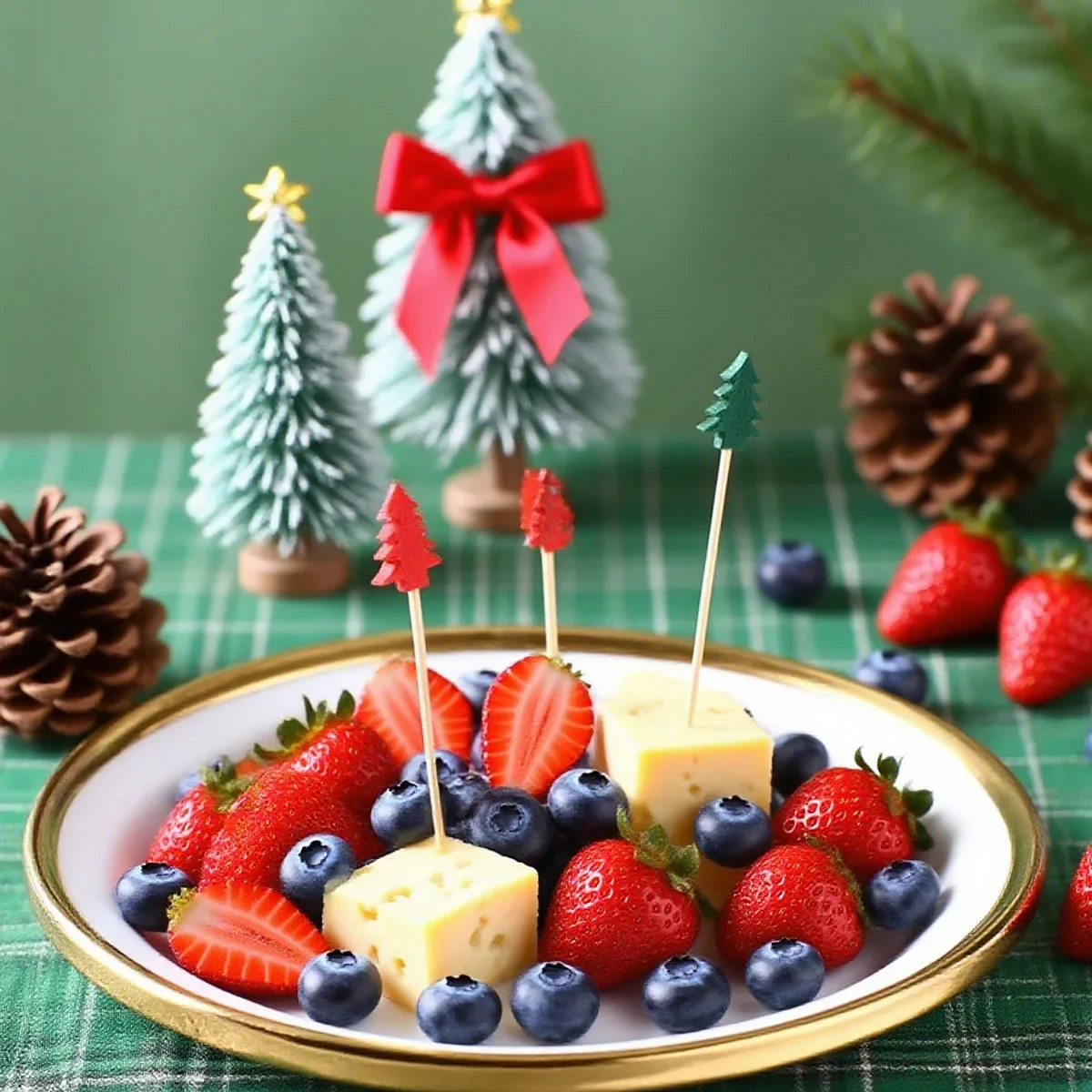 50pcs-Christmas Themed Fruit Fork Disposable Bamboo Stick Set