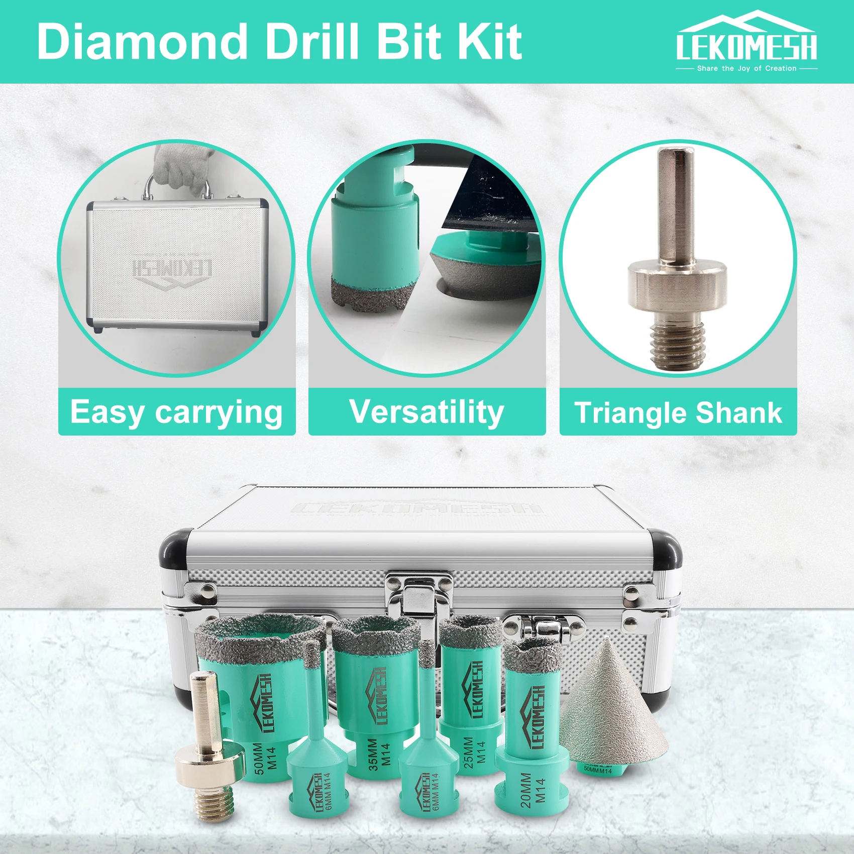 Punte Trapano Diamantate M14 Da 6 Mm A 35 Mm. Perfora Fori Su Piastrelle, Marmo, Grano E Pietra. Utilizzare Con Smerigliatrice Angolare - Foto 13