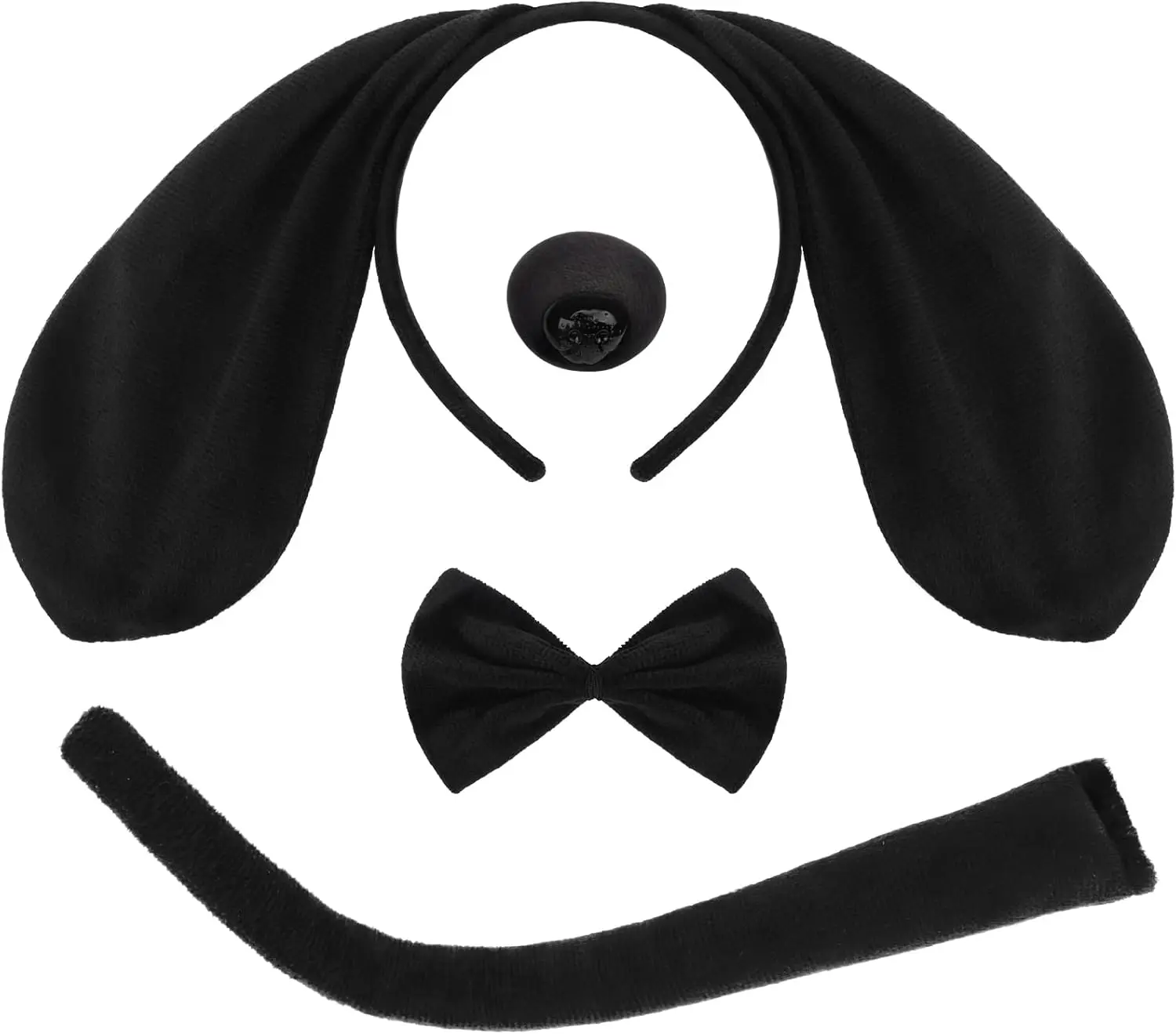 4PCS Dog Costume Set Puppy Animal Black Dog Ears Headband Tail Nose Bow Tie Cosplay Costume Accessories for Adult Kid Halloween