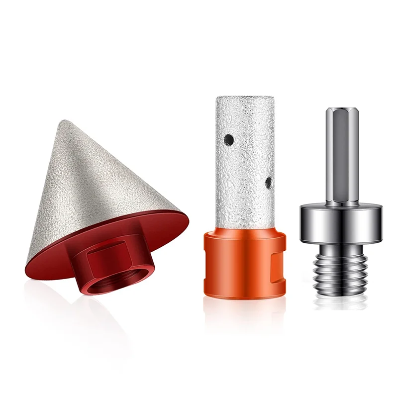 

3 Pcs Diamond Beveling Chamfer Bits with 5/8-11 in Thread Adapter Diamond Milling Bits for Tile Glass