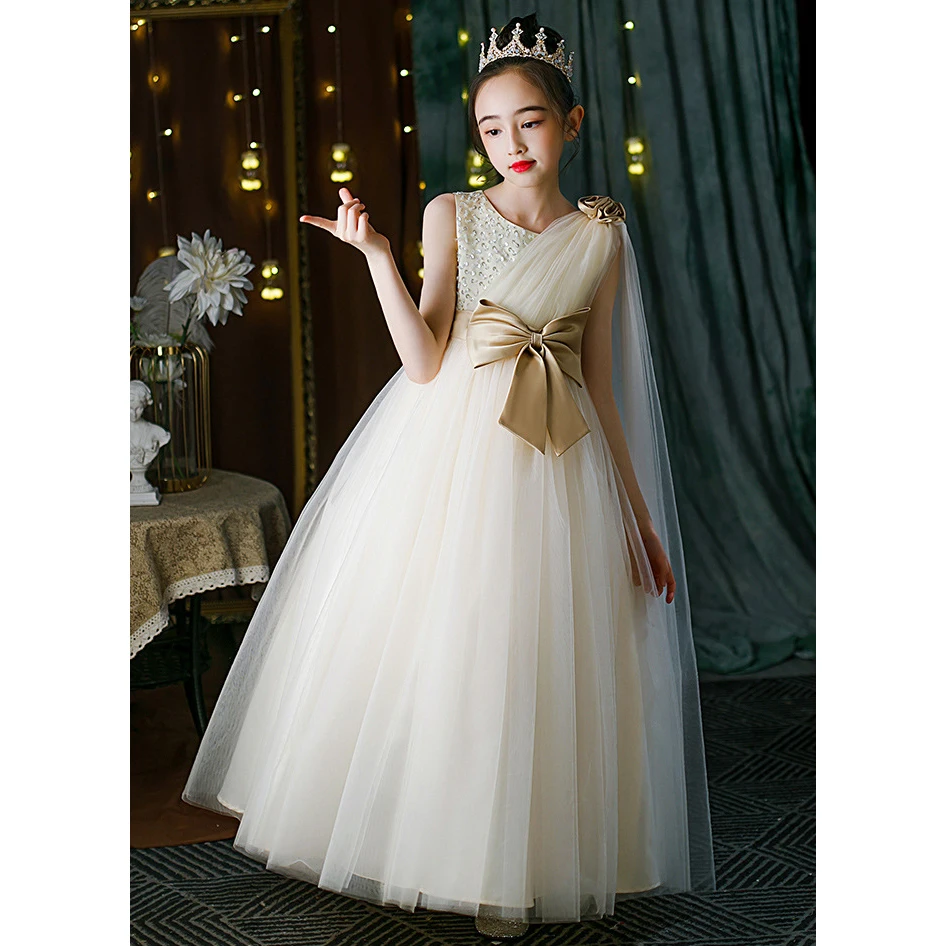 Shiny Toddler Little Big Girls Crystal Bowknot 3D Flower Girl Birthday Party Formal Evening Dance Party Gown 1032 2
