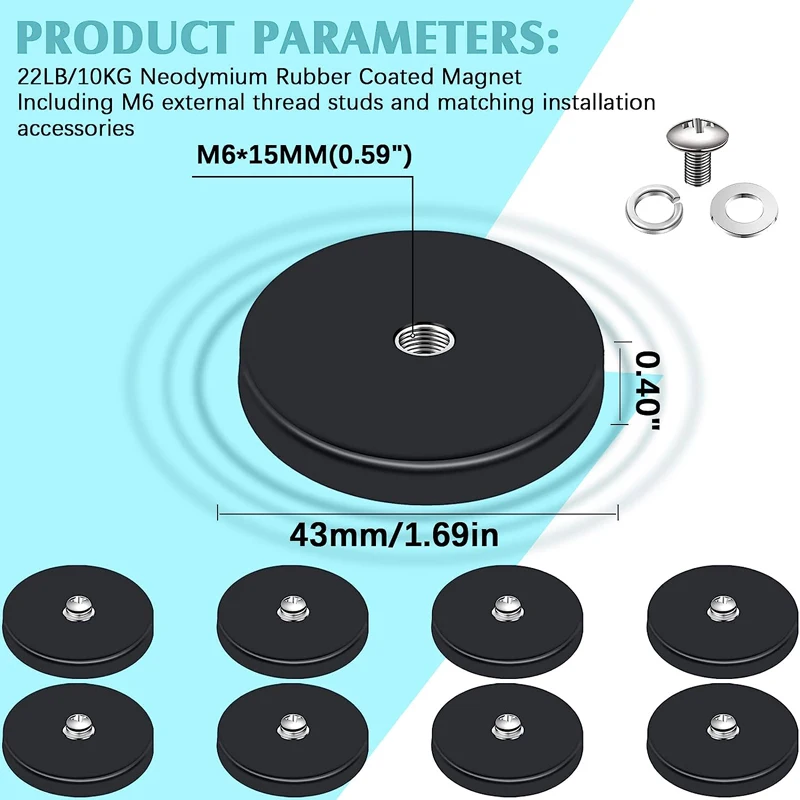 Healeved 6 Magneti Rivestiti In Gomma Con Base Magnetica – 4,3x4,3x2,2 Cm, Per Targa, Luci Da Tetto E Supporti - 3