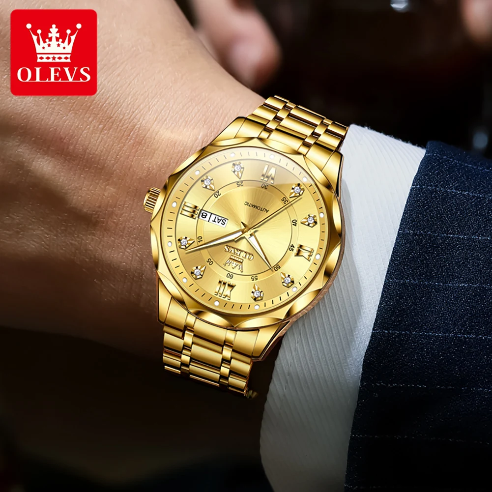 OLEVS 6727 Men's Watch Dual Calendar Automatic Mechanical Watch For Men High Hardness Mirror Waterproof Fashion Man Wristwatch