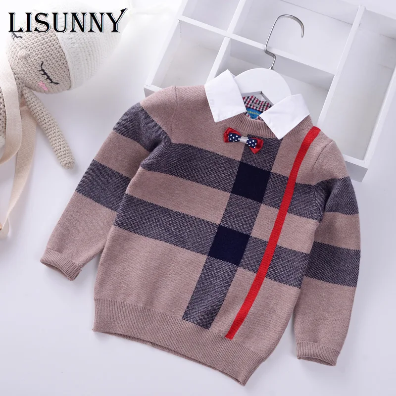 Shirt collar Boys Sweaters Baby stripe Plaid Pullover Knit Kids Clothes Autumn Winter New Children Sweaters Boy Clothing toddler sweatshirt winter sweater kids sweatershirts