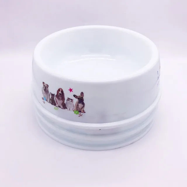 Pet Dog Feeding Food Bowls Puppy Lovely Print White Dog Feeder Dish Bowel Cat Bowl Deep Bowl with Large Capacity 5
