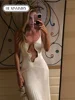 2024 Elegant Cut Out White Long Dress For Women Fashion Patchwork Pleated Backless Sling Dresses Lady New Holiday Beach Robes 1