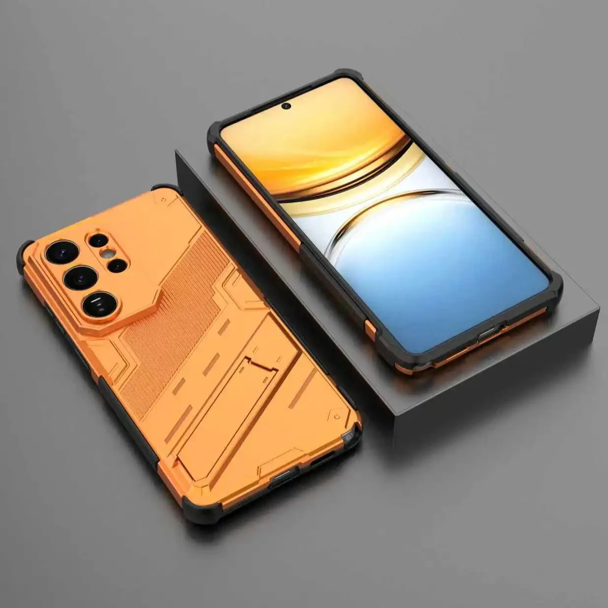 Armor Shockproof Phone Case with Holder and Lens Protection