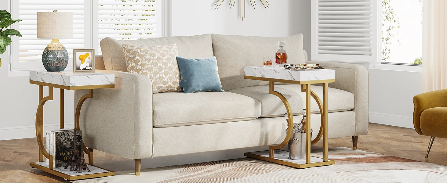 Modern Bedside Table Small Side Table for Couch, Sofa Table with Metal Frame