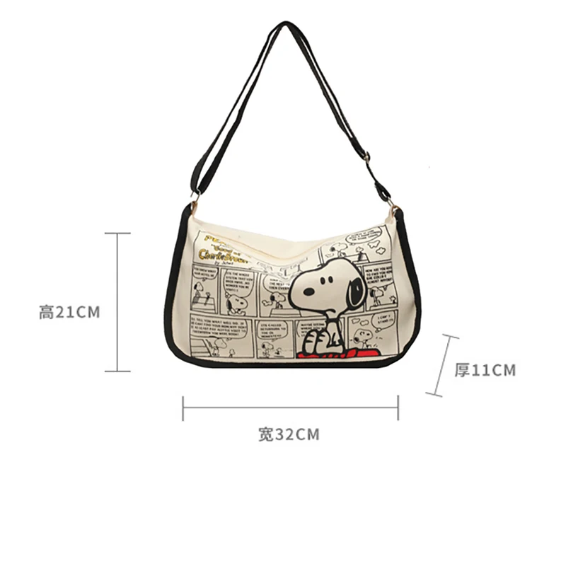 Womens Bag MINISO Snoopy Cartoon Cute Print Canvas Bag Large Capacity One Shoulder Dumpling Bag Women's Crossbody
