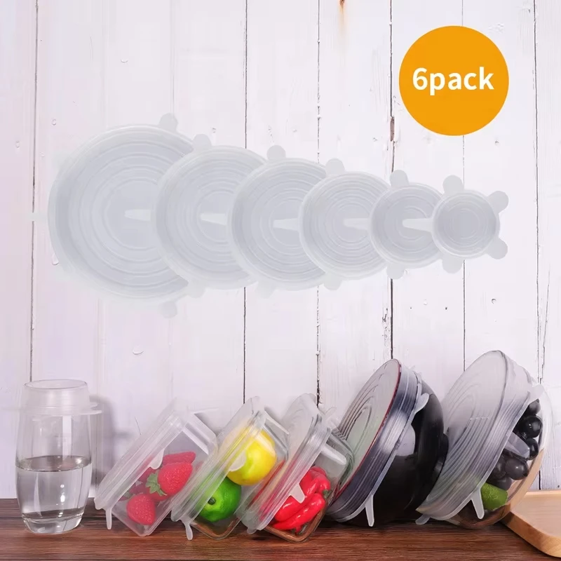 Silicone Fresh-keeping Lids 6Pcs Stretch Bowl Covers Dust-proof Smiley Sealing Covers food cover fresh keeping cover preservation cover bowl cover