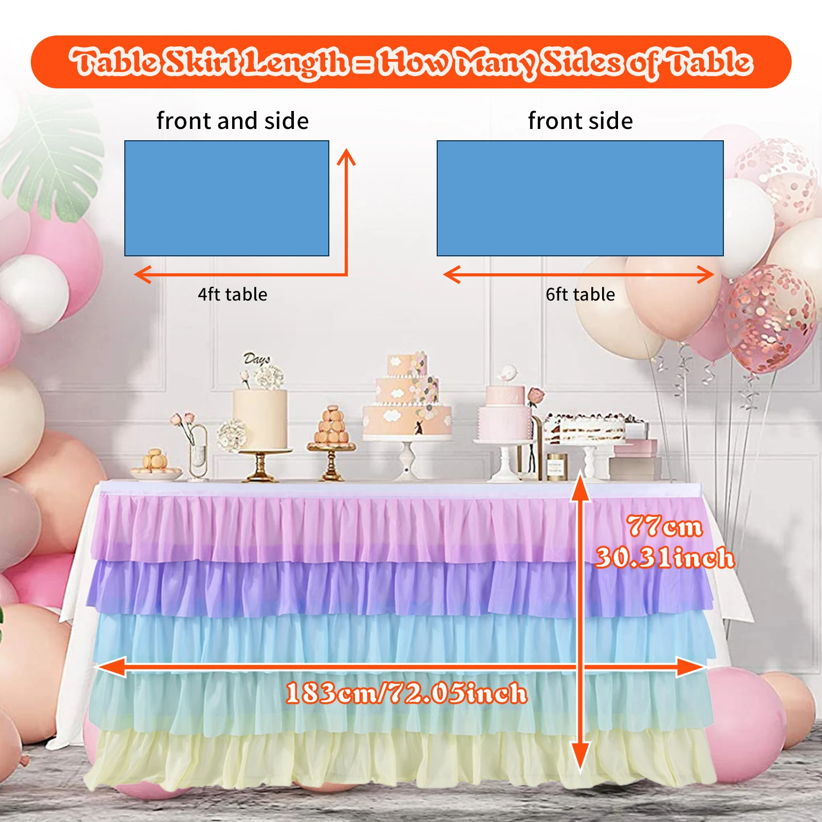 Pleated Table Skirt Birthday Party Table Decor Colorful Tablecloth for Rectangle Ruffle Cloth Xmas Wedding Decor