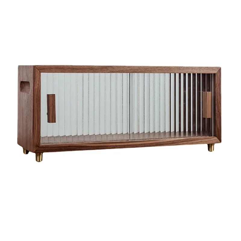 Solid Wood Desktop Storage Box Dust-proof Water Cup Storage Cabinet High-grade Black Walnut Table Side Cabinet 5