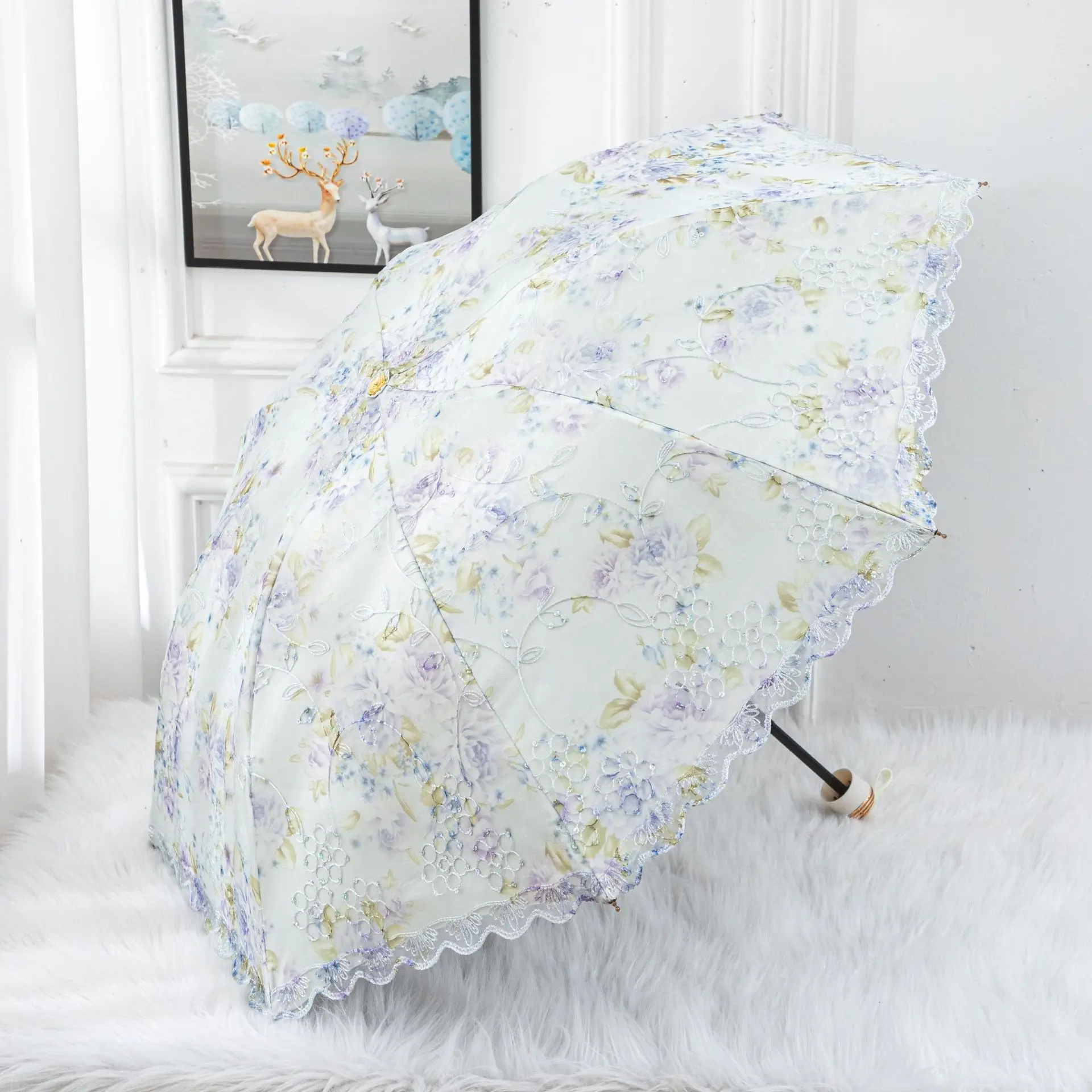 Mini Umbrella Folding Umbrella Automatic Umbrella Mini Sun Umbrella Sun Umbrella Automatic Sun Umbrella Windproof Umbrella Manual Umbrella Japanese Umbrella Paper Umbrella Sunshade Lace Double-layer Sunscreen Double 8 Skeleton Three-fold