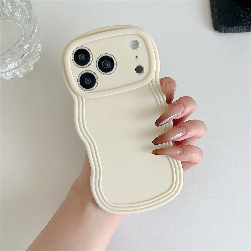 Chic Frosted Solid Color Wave Edge Phone Case - Soft TPU Shockproof Back Cover