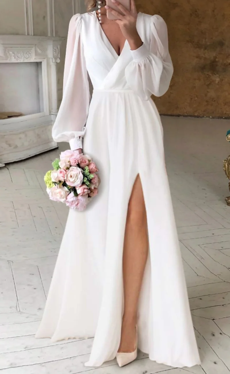 Elegant Dresses Lace V Neck Long Sleeve Maxi Dress Wedding Chiffon Bridal Gowns Reception Little White Dresses A-Line V Neck Long Sleeve Floor Length Simple Wedding DressesWith Ruched Dr AliExpress ... Elegant Dresses Lace V Neck Long Sleeve Maxi Dress Wedding Chiffon Bridal Gowns Reception Little White Dresses A-Line V Neck Long Sleeve Floor Length Simple Wedding DressesWith Ruched Dr AliExpress ...
