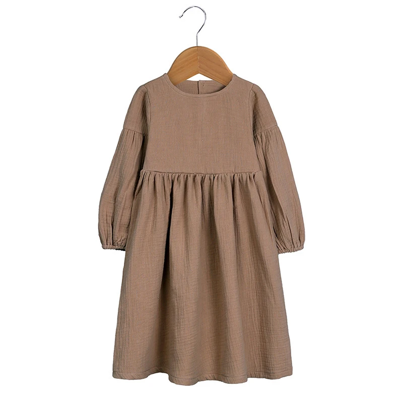 Spring New Kids Baby Girls Long Sleeve Solid Color Dress Autumn Kids Baby Girls Princess Children Clothes Dress
