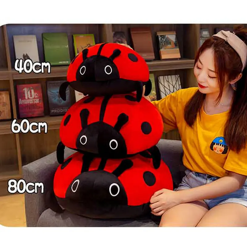 40-80cm 귀여운 다채로운 무당 벌레 플러시 장난감 부드러운 무당 벌레 곤충 인형 베개 쿠션 소녀 생일 선물