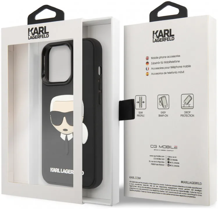 Custodia Glitterata CG MOBILE Karl Lagerfeld Magfit Per IPhone 15 Pro Max (Nera) Con Teste Karl & Choupette