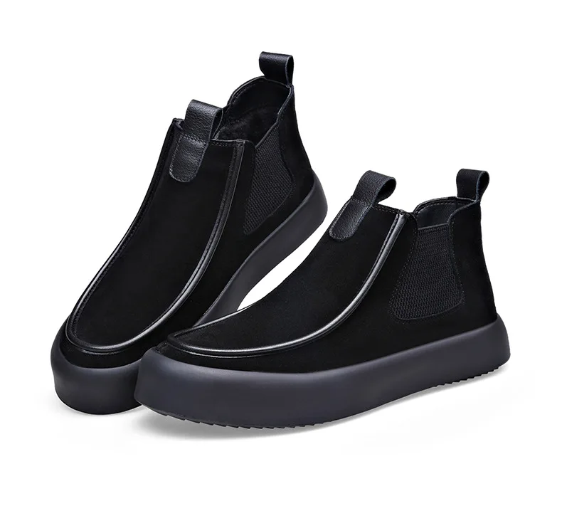 

Casual Suede Leather Boots For Men High Top Leather Men's Lazy Boots Plush Bean Cotton Shoes Botas De Cuero Botas Hombre Bottes