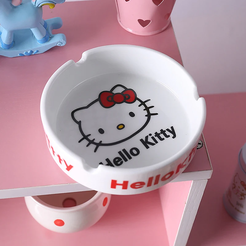 

10 см аниме Sanrio фигурка Hello Kitty керамическая пепельница 3 слота круглая пепельница для сигар курительные аксессуары Коллекционная модель игрушка