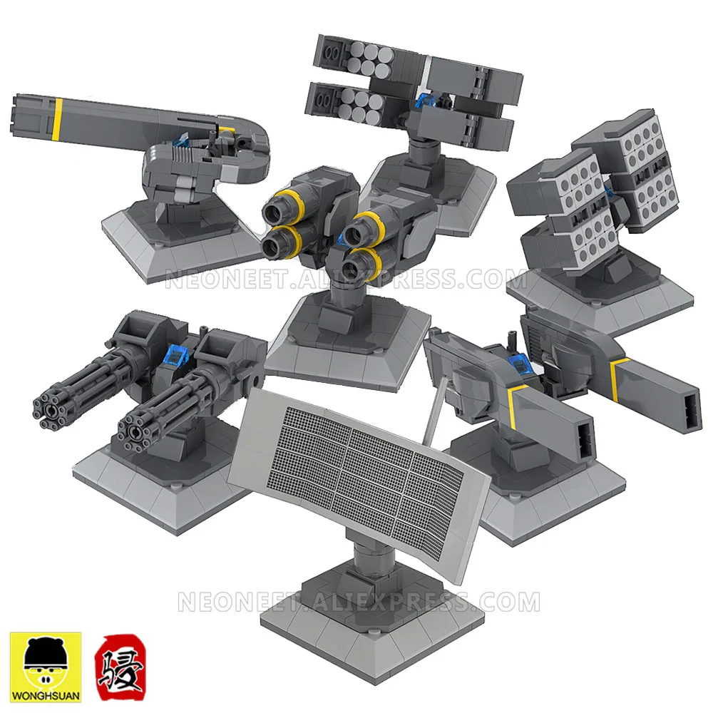 

Military Army Gatlin Missile Railgun Rocket Cannon Fort Turret Radar Set Compatible Building Blocks Mage Bloks MiniFigures