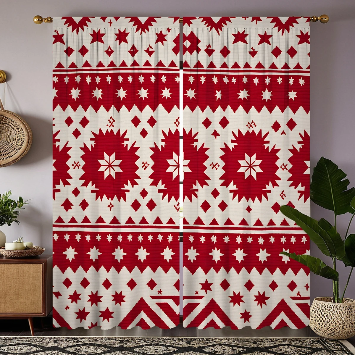 2pcs HD Christmas New Year plaid decorative curtain Red tie digital printed curtain Home Decoration style Decoration living r 2