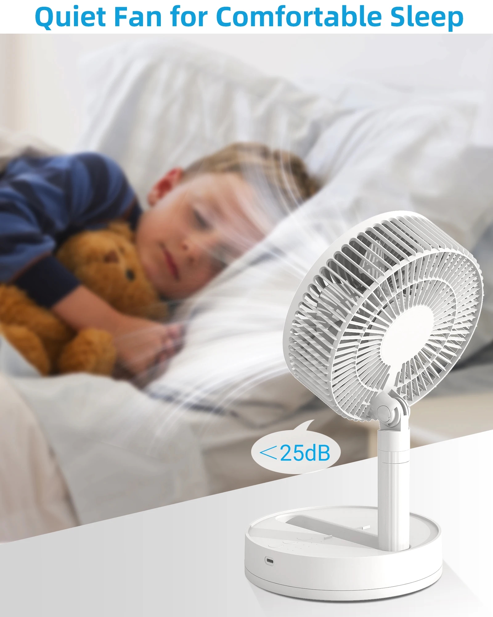 Enhanced Portable Oscillating Desk Fan – 8-Inch USB Rechargeable with 4-Speed Airflow, Foldable Design