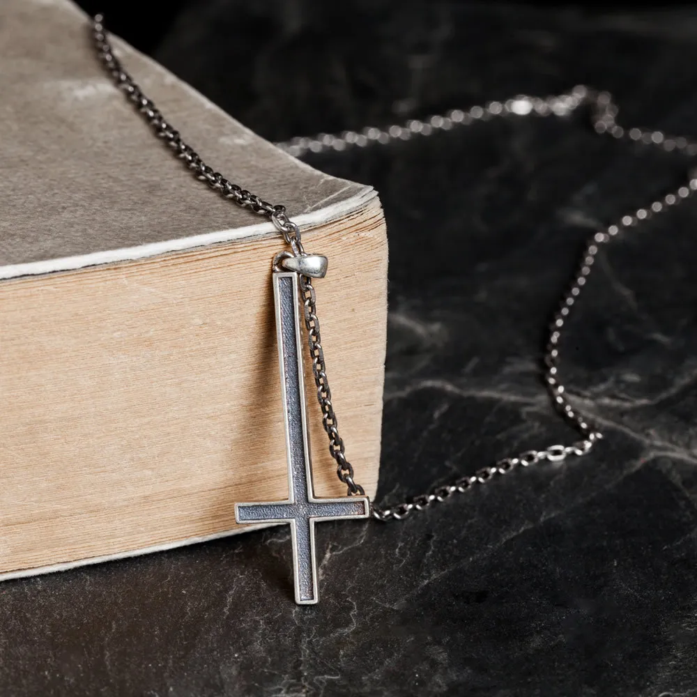 MKENDN Gothic Style 100% 925 Sterling Silver Inverted Cross Pendant Necklace For Men Women Pray Jewelry Gifts 2