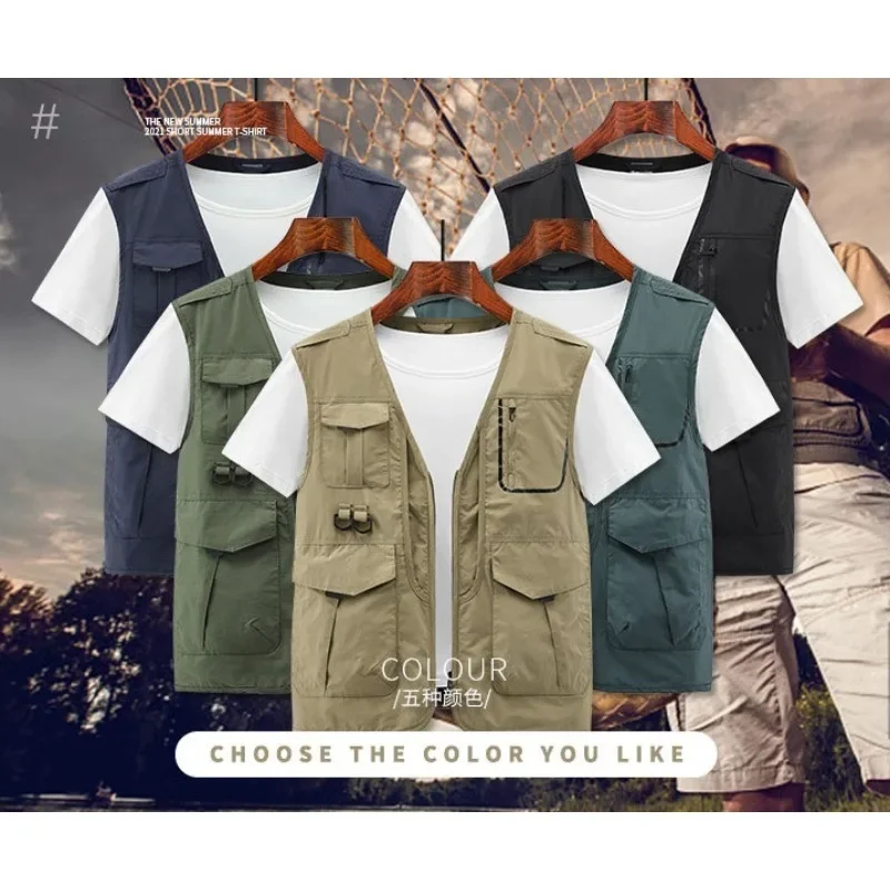 Multi-pocket Embroidered Jackets Male Windbreaker Hunting Work Coat Waterproof MAN Camping Vest Tactical Men Leather Vests Denim