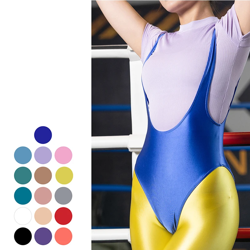Sexy shiny bodysuit Oil smooth running overalls Yoga Chint suit Casual sports bodysuit vest