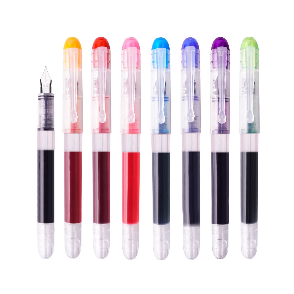 8-Piece Assorted Color Disposable Fountain Pen Set - Extra Fine Nib, Large Ink Capacity