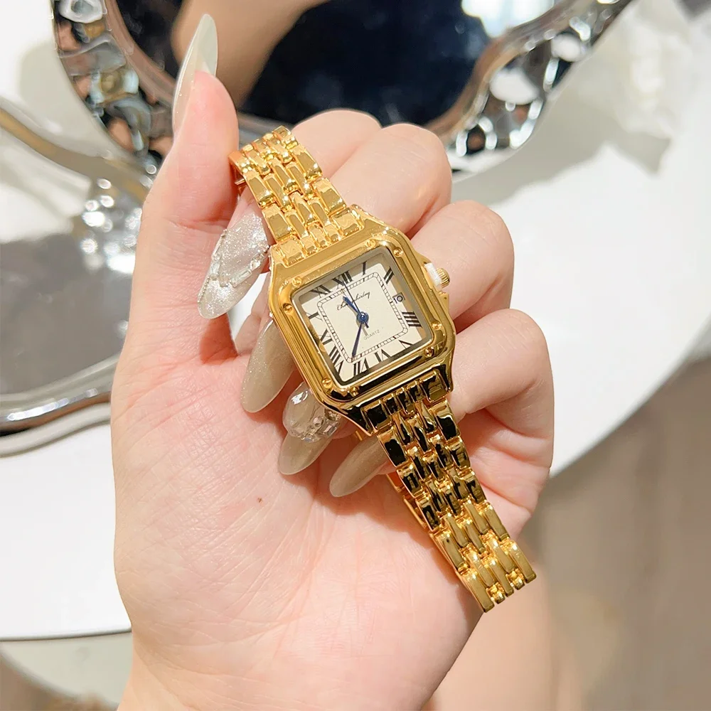 Luxury Fashion Square Women's Stainless Steel Watches Brand Ladies Quartz Wristwatch Classic Silver Simple Femme Steel Band 5