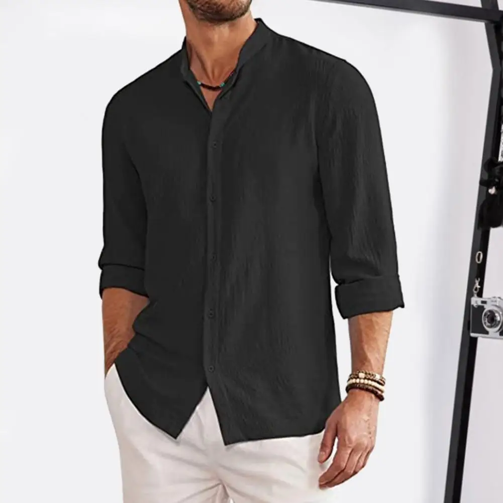 

Stand Collar Shirt Breathable Men's Cardigan Soft Casual Stylish for Autumn Spring Seasons Men Spring Shirt