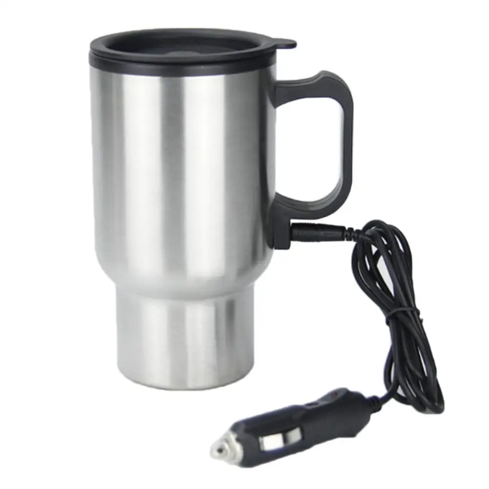 자동차 가열 머그잔, 스테인레스 스틸 여행 전기 커피 컵, 절연 보온 머그잔, 12V, 450ml