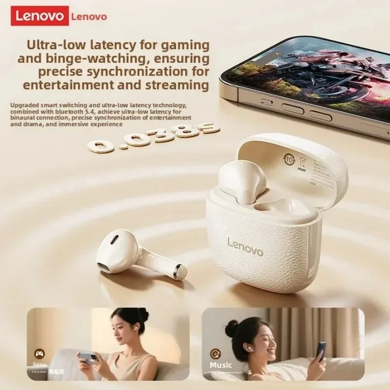 Premium Lenovo TWS Earphones Bluetooth True Wireless Hi-Fi Sound Waterproof Leather Texture Finish