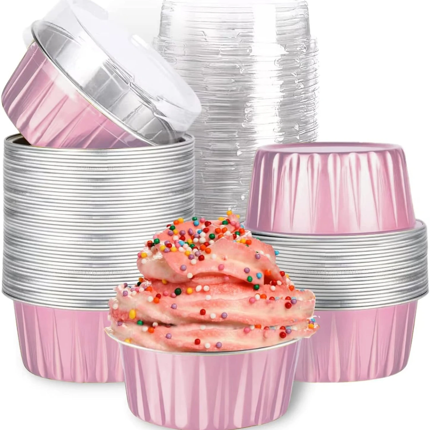 

20/40pcs Aluminum Foil Cupcake Baking Cup with Lids Muffin Liners Pie Cake Flan Molds Bake Dessert Pans Creme Brulee Ramekins