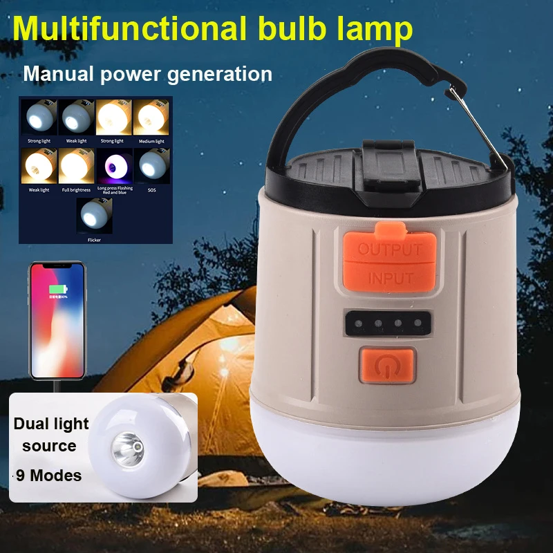 

Portable Camping Lanterns USB Rechargeable Outdoor Tent Light Emergency Hand Crank Power Generation 2400mAh Night Market Lamp