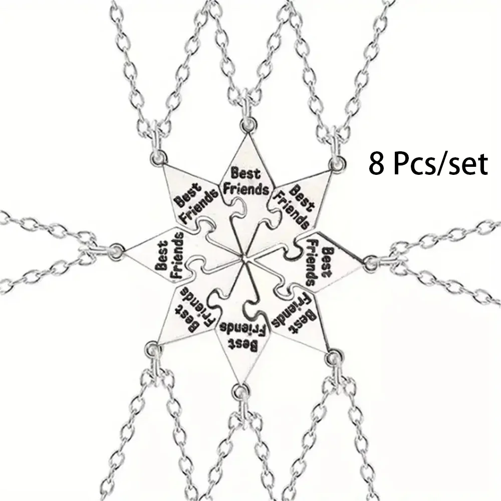 8 Pcs/Set Best Friend Necklace Creative Pentagram Pendant Alloy Accessories Friendship Necklace Best Friend Alloy Pendant 3