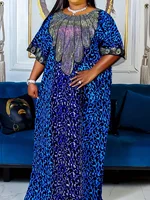 Leopard Print Round Neck Decoration Half Sleeved Straight Tube Loose Shiny Long Skirt