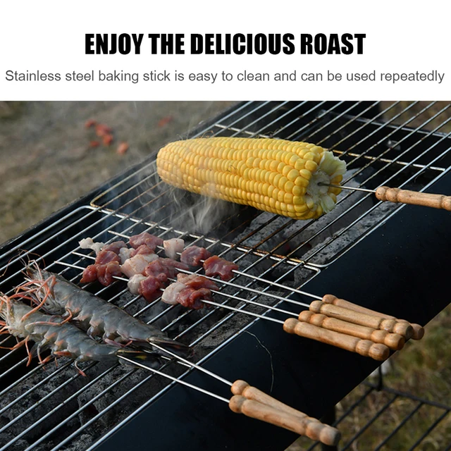 10Db/Beállított Fa Fogantyú Bbq Nyárs Élelmiszer -Hús Szerszám Grillezőbotok Kemping Zongora Hőálló Barbecue Tűk - Image 5