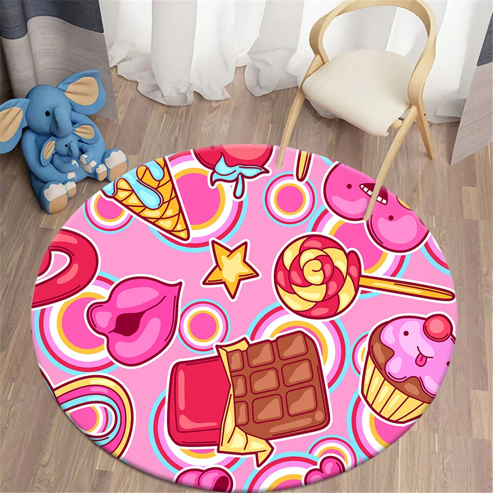 

CLOOCL Round Rug Dream Dessert Print Mat Soft Comfortable Flannel Table and Chair Mat Round Carpet Party Style Lovely Area Rug