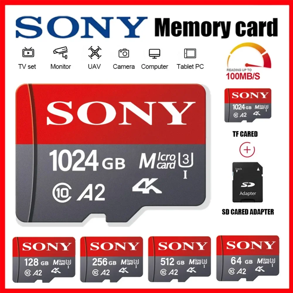 thumbnail image 1 of Tarjeta de memoria Micro SD de SONY, clase 10, alta velocidad, 1024 GB, vídeo 4K Ultra HD, tarjeta Flash TF A2, MicroSD para cámara Xiaomi, teléfono y dron, 1 of 5