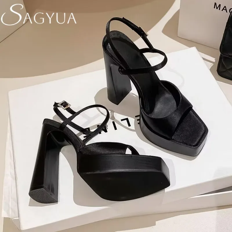 Platform Super High Heels Women's Sandals Heeled Shoes Sexy Square Toe Slingback Luxury Party Pumps Plus Size Sandalias De Mujer