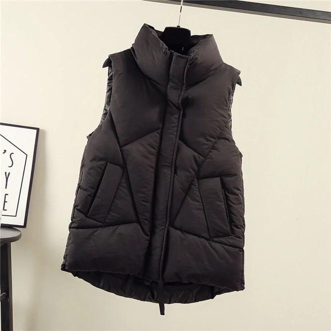 long puffer jacket 2021 Women Sleeveless Vest Winter Warm Plus Size 2XL Down Cotton Padded Jacket Female Veats Mandarin Collar Sleeveless Waistcoat down parka Coats & Jackets