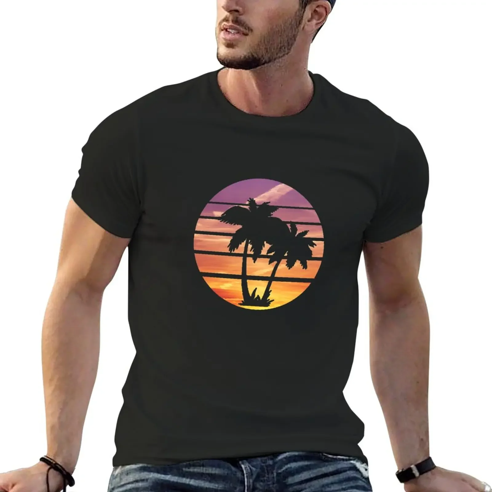 

Palm Tree , Palm Tree Gifts , Palm Tree , Sunset beach glow T-Shirt for a boy customs korean fashion mens cotton t shirts