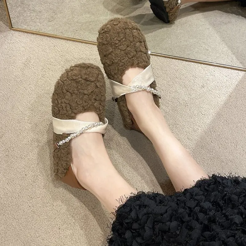 Moccasin Shoes Shallow Mouth Round Toe Casual Female Sneakers Loafers Fur Slip-on 2024 Fashion Women's Autumn Moccasins Winter
